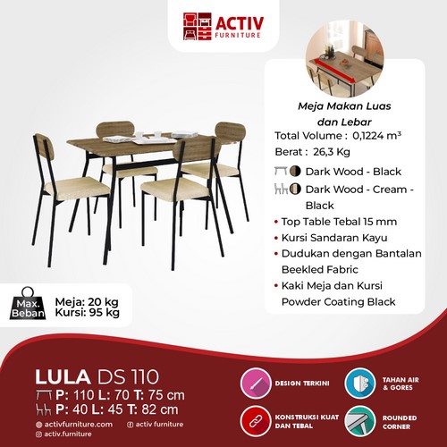 MEJA MAKAN LULA DS 110-DRAK WOOD -CREAM-BLACK